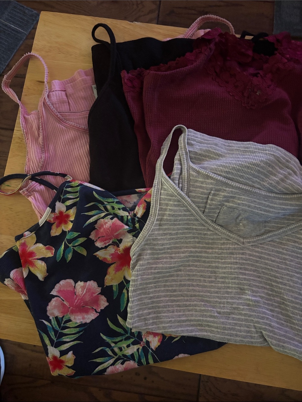 Mixed Tank Top Bundle of 5- Floral, Gray Stripe, Pink, Black, Burgundy